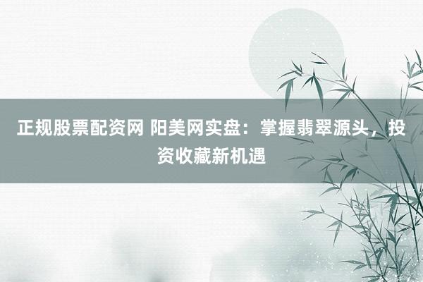 正规股票配资网 阳美网实盘：掌握翡翠源头，投资收藏新机遇