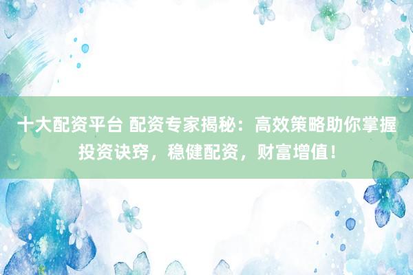 十大配资平台 配资专家揭秘：高效策略助你掌握投资诀窍，稳健配资，财富增值！