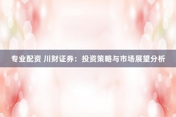 专业配资 川财证券：投资策略与市场展望分析