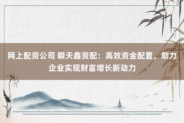 网上配资公司 瞬天鑫资配：高效资金配置，助力企业实现财富增长新动力