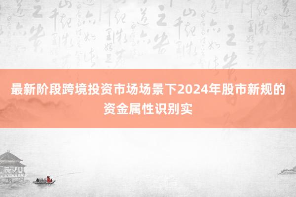 最新阶段跨境投资市场场景下2024年股市新规的资金属性识别实