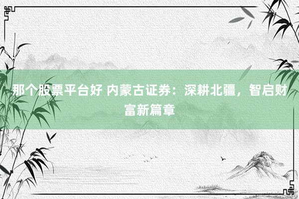 那个股票平台好 内蒙古证券：深耕北疆，智启财富新篇章