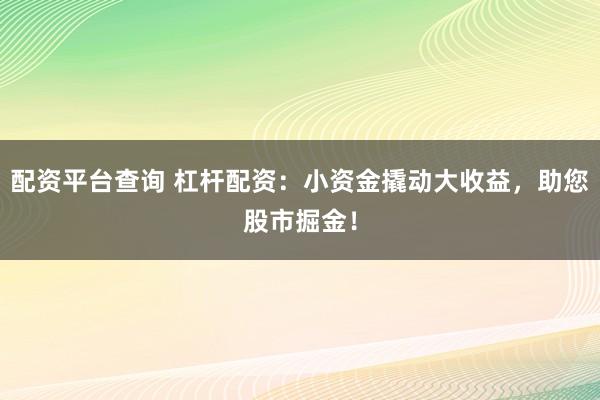 配资平台查询 杠杆配资：小资金撬动大收益，助您股市掘金！